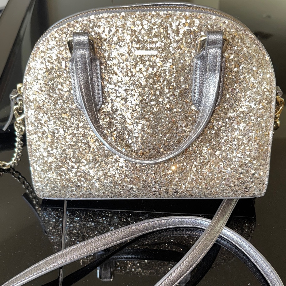 kate spade Gold Glitter Dome Mini Satchel with Metallic Straps